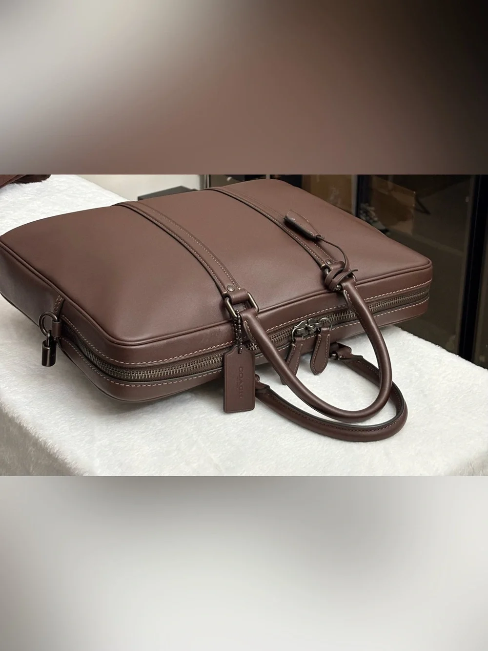 Coach Maple Glove-Tan Leather Briefcase Work Bag -Professional Style. Unisex.